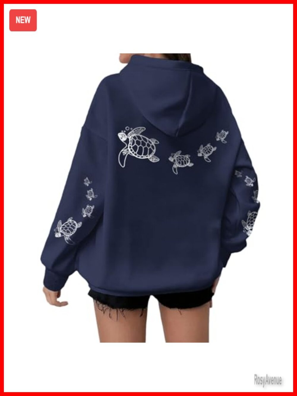 Oversized Sea Turtle Graphic Hoodie Cotton Blend Fleece Pullover Casual